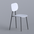 White Velin chair with rounded seat and back on four dark legs