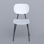 White Velin chair with rounded back and dark legs, front view
