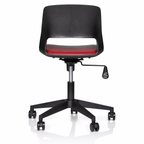 Rear view of Vento adjustable visitor chair with lower back cut-out and black caster base. AI-assisted reframing.