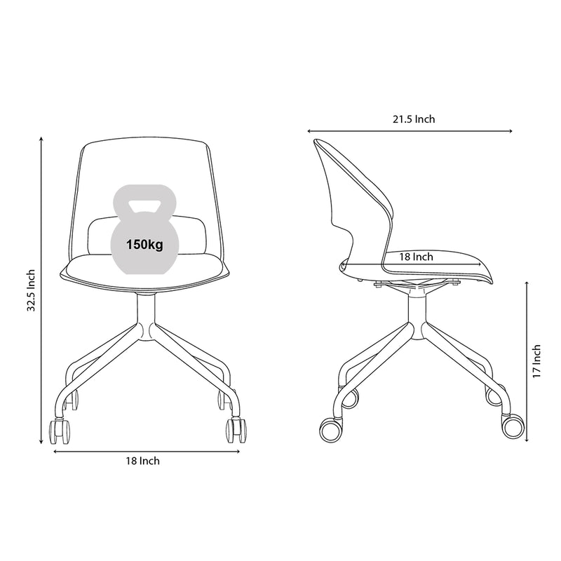 Vento castor dimension diagram showing 32.5-inch height, 18-inch width, 21.5-inch depth and 17-inch seat height.