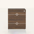 Brown Victorian bedside table with two drawers and pale decorative diamond patterns