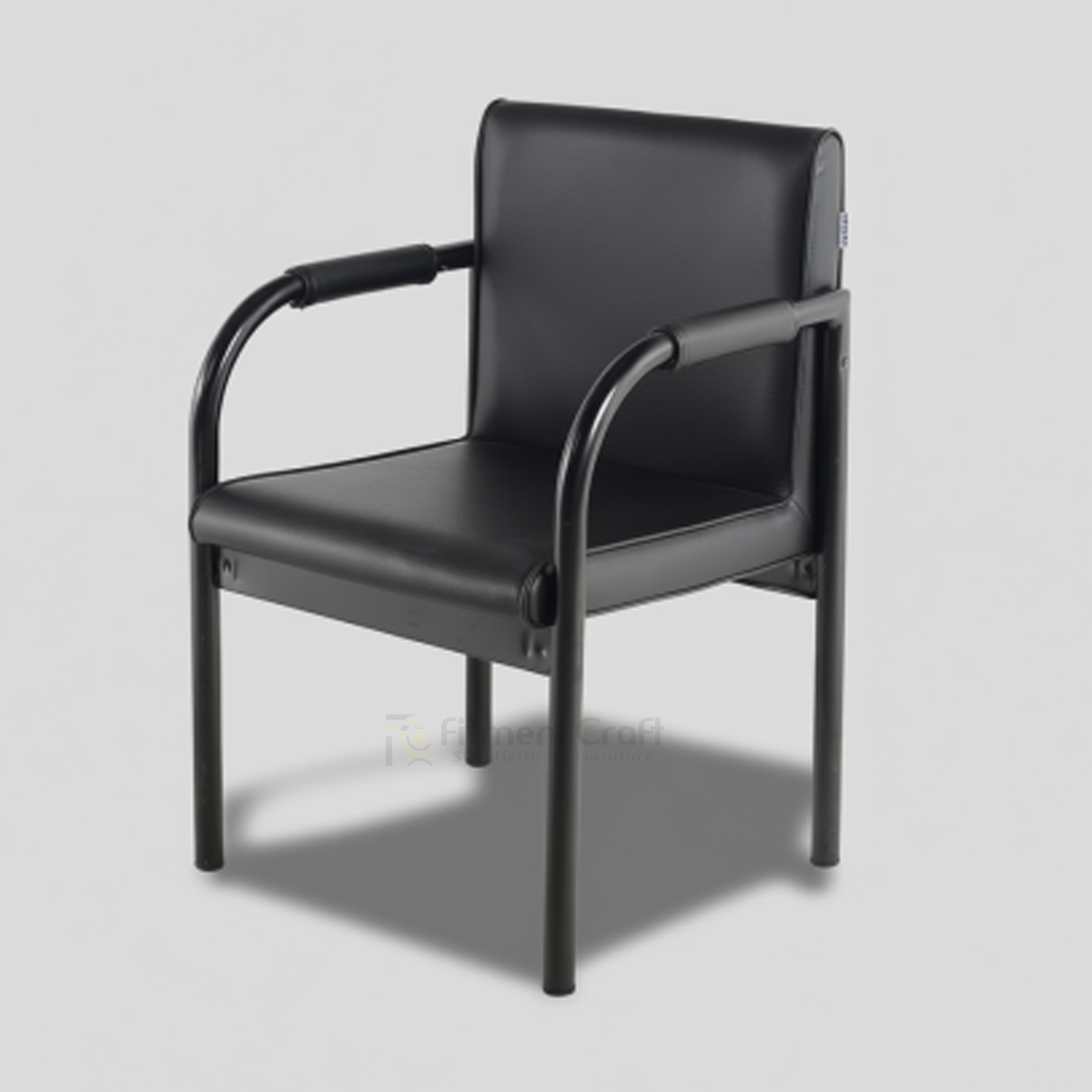 Black Vizio visitor chair with padded seat and back, curved armrests and four legs