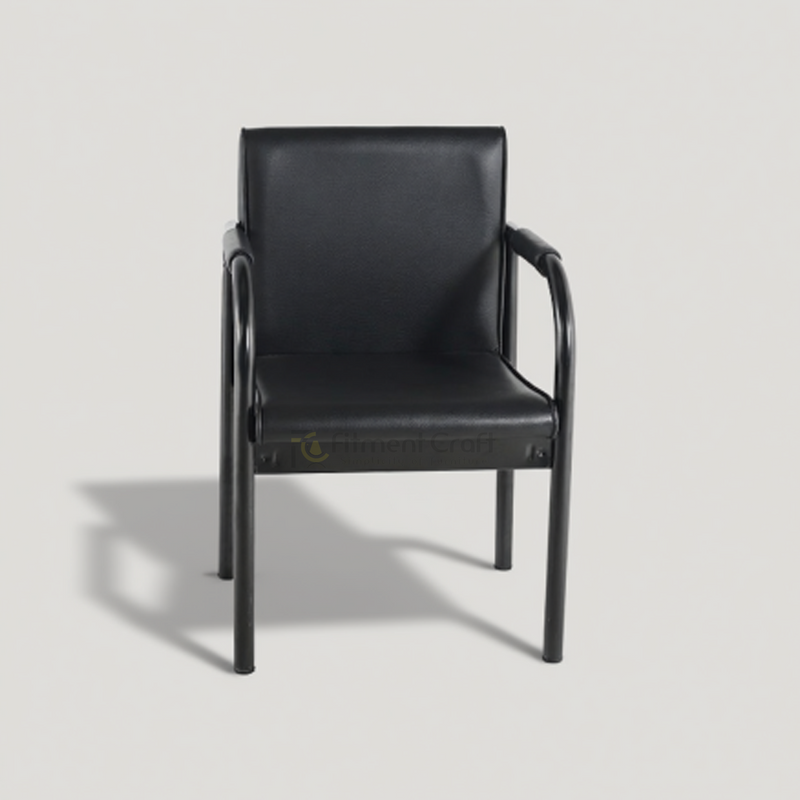 Black Vizio visitor chair with padded seat and back, front view