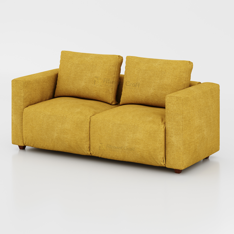 Yellow Linen two-seat sofa with matching back cushions