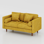 Yellow Orchid two-seat sofa with two square cushions and cylindrical side cushions