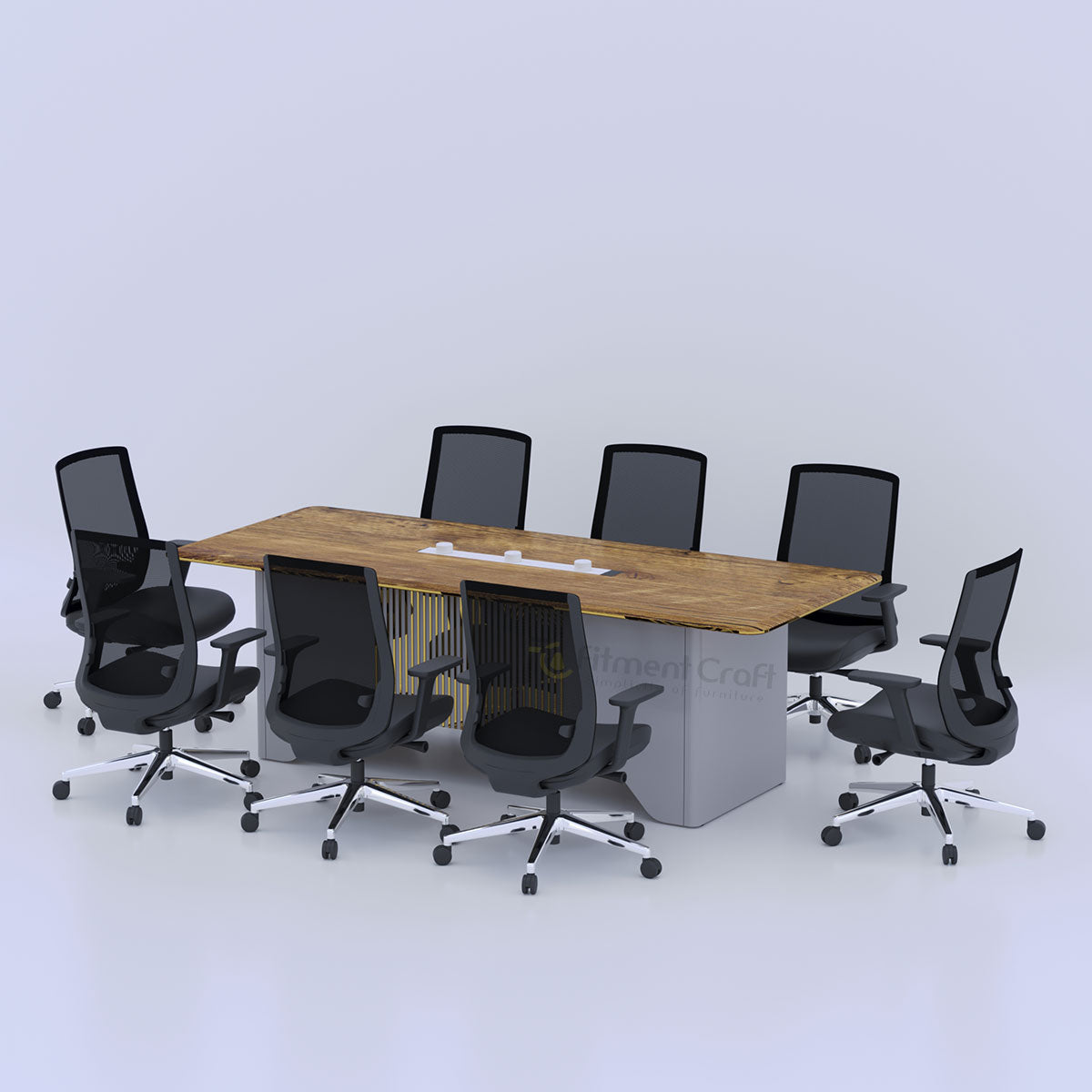 Zenith conference table with black office chairs arranged around it