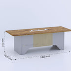 Zenith conference table with wood-tone top and dimension arrows