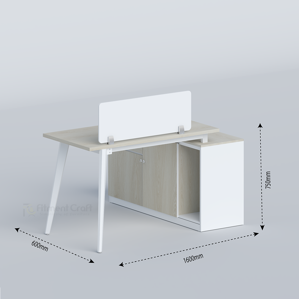 Zenora executive desk with side storage and dimension arrows