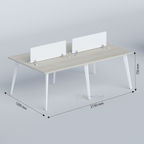 Zenora four-person workstation with pale top and dimension arrows