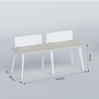 Zenora side-by-side workstation with white legs and dimension arrows