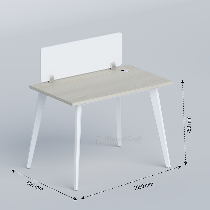 Zenora workstation with pale top, white legs and dimension arrows