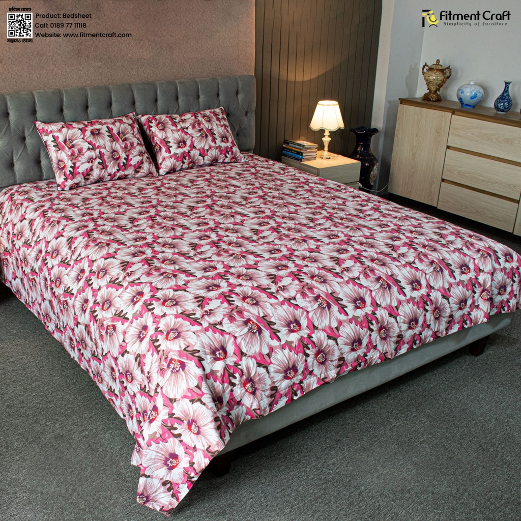 China Rose Print Bed Sheet – Pink - PBS-0048